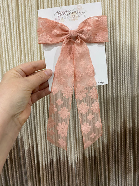Coral Lace Oversized School Style Bow