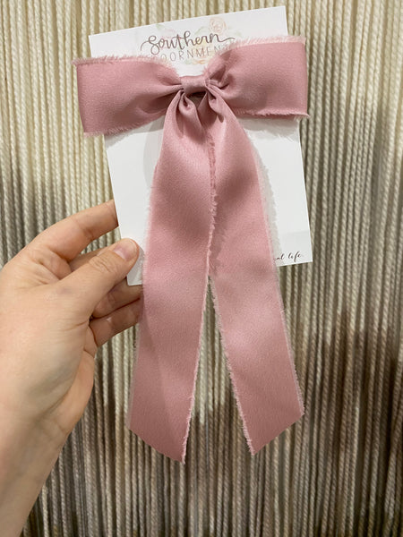 Dusty Pink Silk Oversized School Style Bow